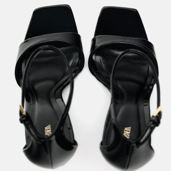 NWT Zara Black Patent Leather Wedge Sandals (Size 38/7.5) - Picture 4 of 10